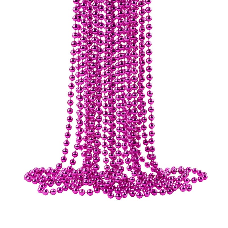 ZZYFGH 33'' 7mm St Patricks Day Beads Necklace  Metallic Hot Pink Bead Necklace Bulk  Mardi Gras Round Beaded Necklaces for Party Favors Costume Necklace (12 Pcs) - Image 1